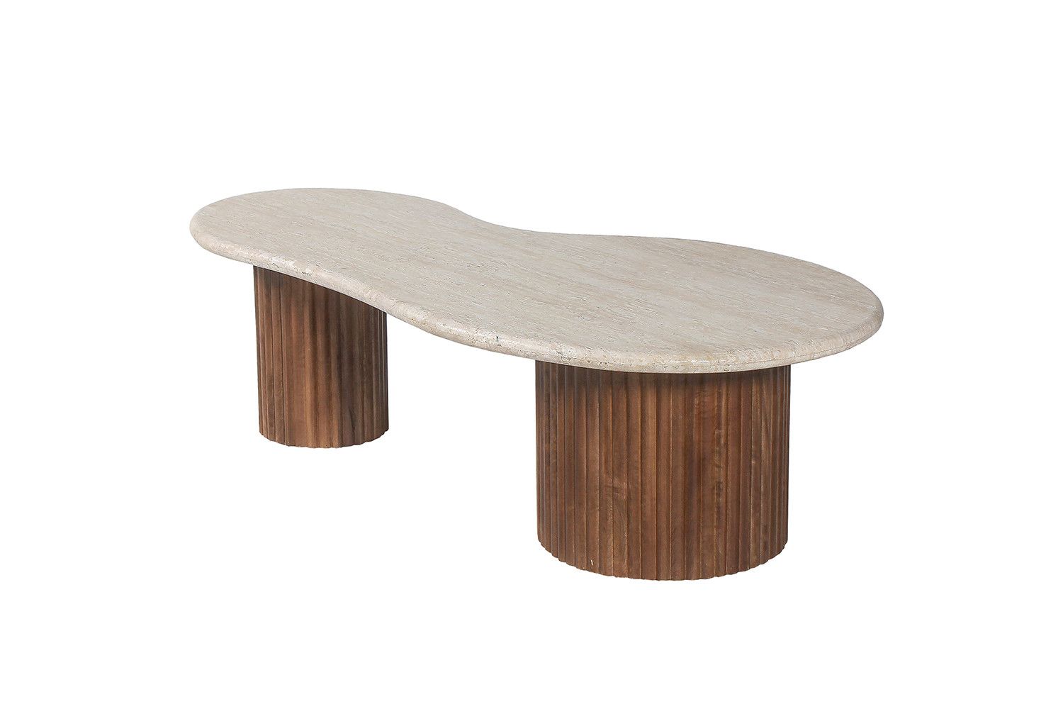 TABLE BASSE 'MARLON' BOIS DE MANQUI AVEC TRAVERTIN