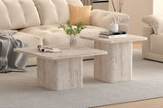 TABLE BASSE 'BOBBY' DUO EFFET TRAVERTIN BEIGE