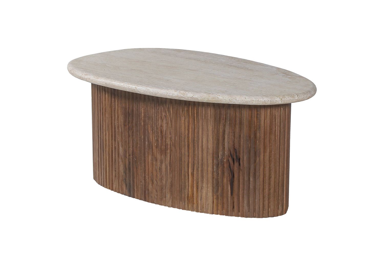 TABLE BASSE 'LOUIS' 90 CM BOIS DE MANGUIER AVEC TRAVERTIN BEIGE