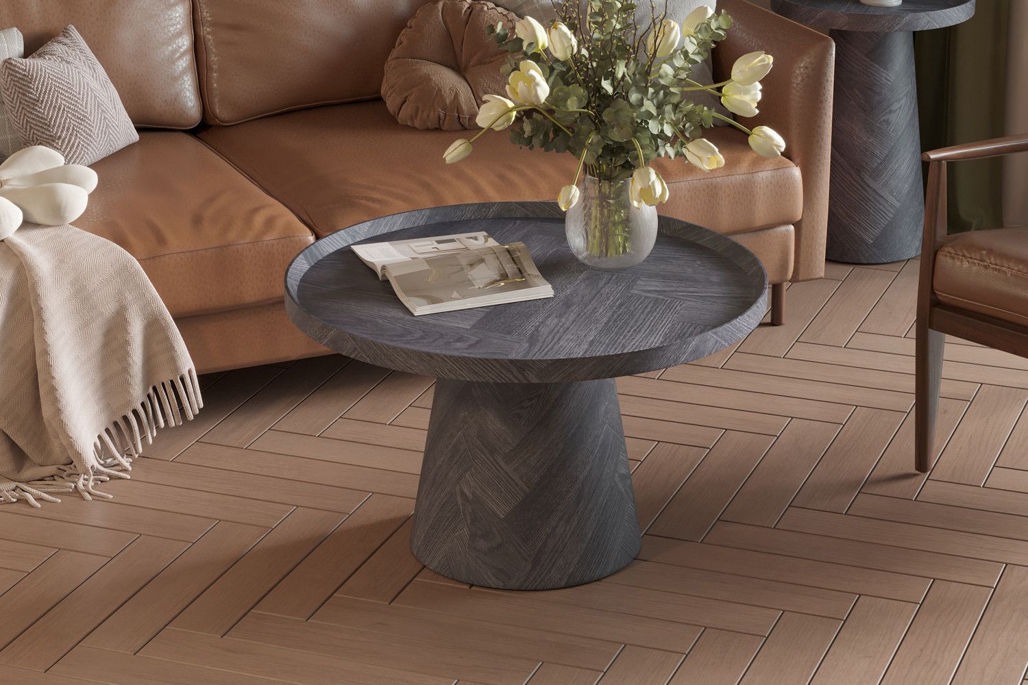 TABLE BASSE 'MANUS' 80CM OU 45CM DÉCOR GRIS FONCÉ